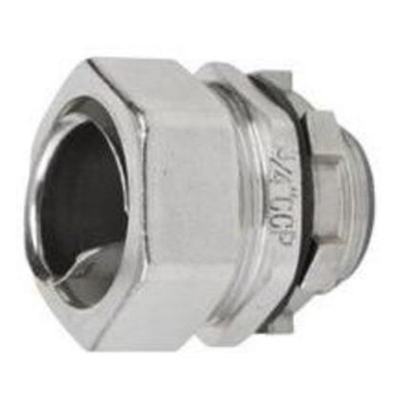 Calbrite™ S61000FCS0 Rigid Male Straight Flexible Connector, 1 in Trade, For Use With Bare/PVC/Clear Coated Flexible Conduit, 316L Stainless Steel, #4 Polished